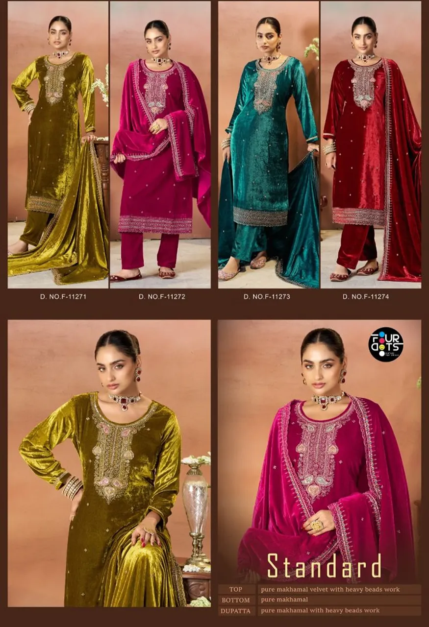 Four Dots Standard Pure Makhmal Velvet Heavy Beads Work Salwar Kameez — Wholesale Salwar Suits, Four Dots wholesale from Surat — Photo 6