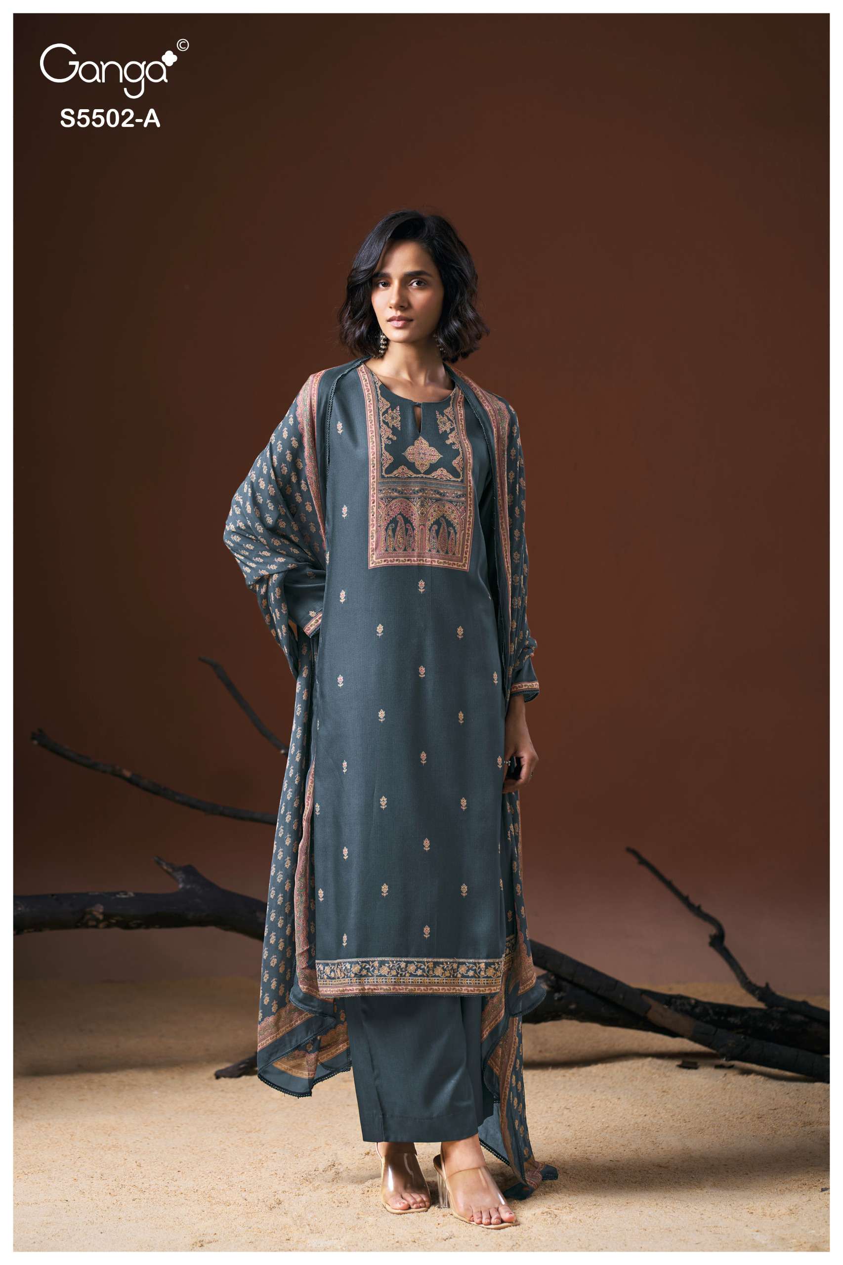 Ganga Gaeva 5502 Pure Wool Pashmina Suit with Swarovski Work and Chiffon Dupatta — Wholesale Salwar Suits, Ganga wholesale from Surat — Photo 2