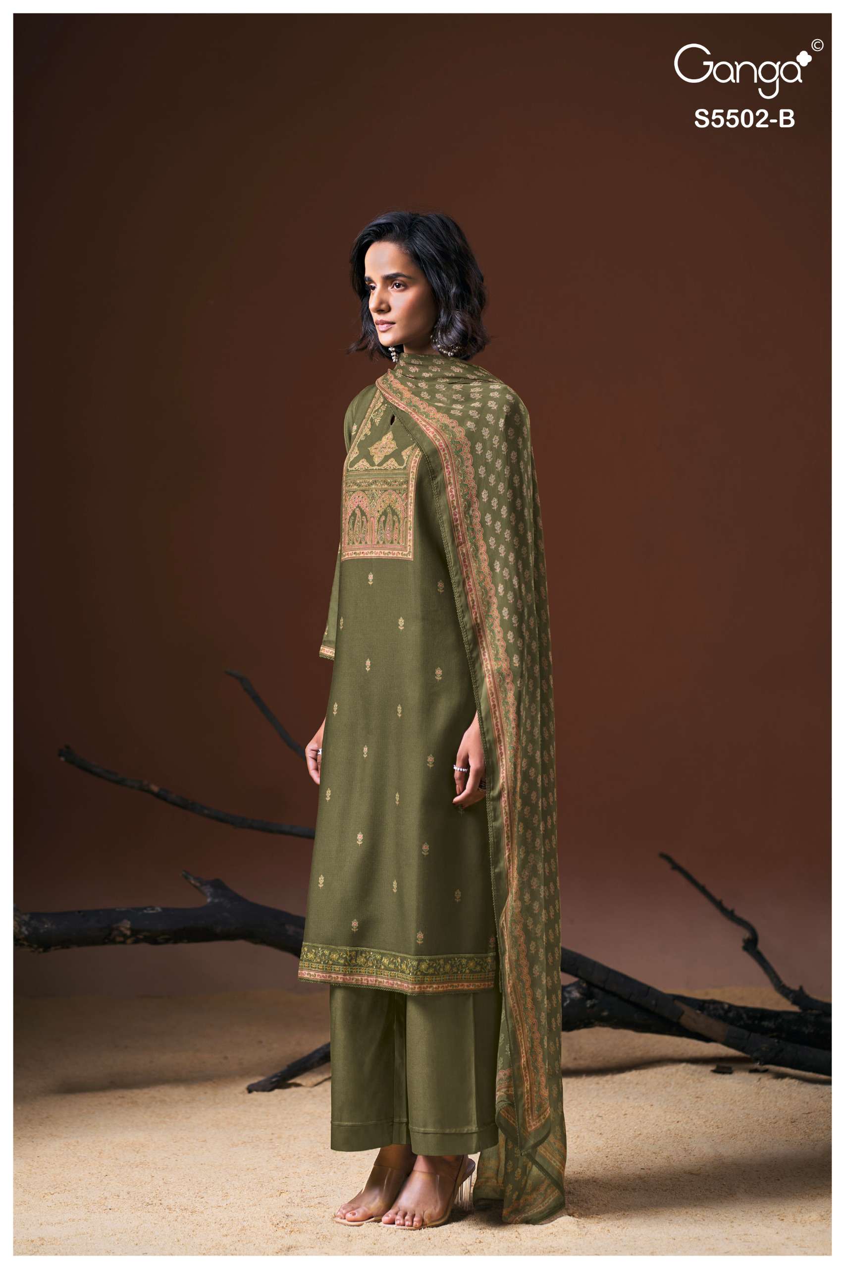 Ganga Gaeva 5502 Pure Wool Pashmina Suit with Swarovski Work and Chiffon Dupatta — Wholesale Salwar Suits, Ganga wholesale from Surat — Photo 5