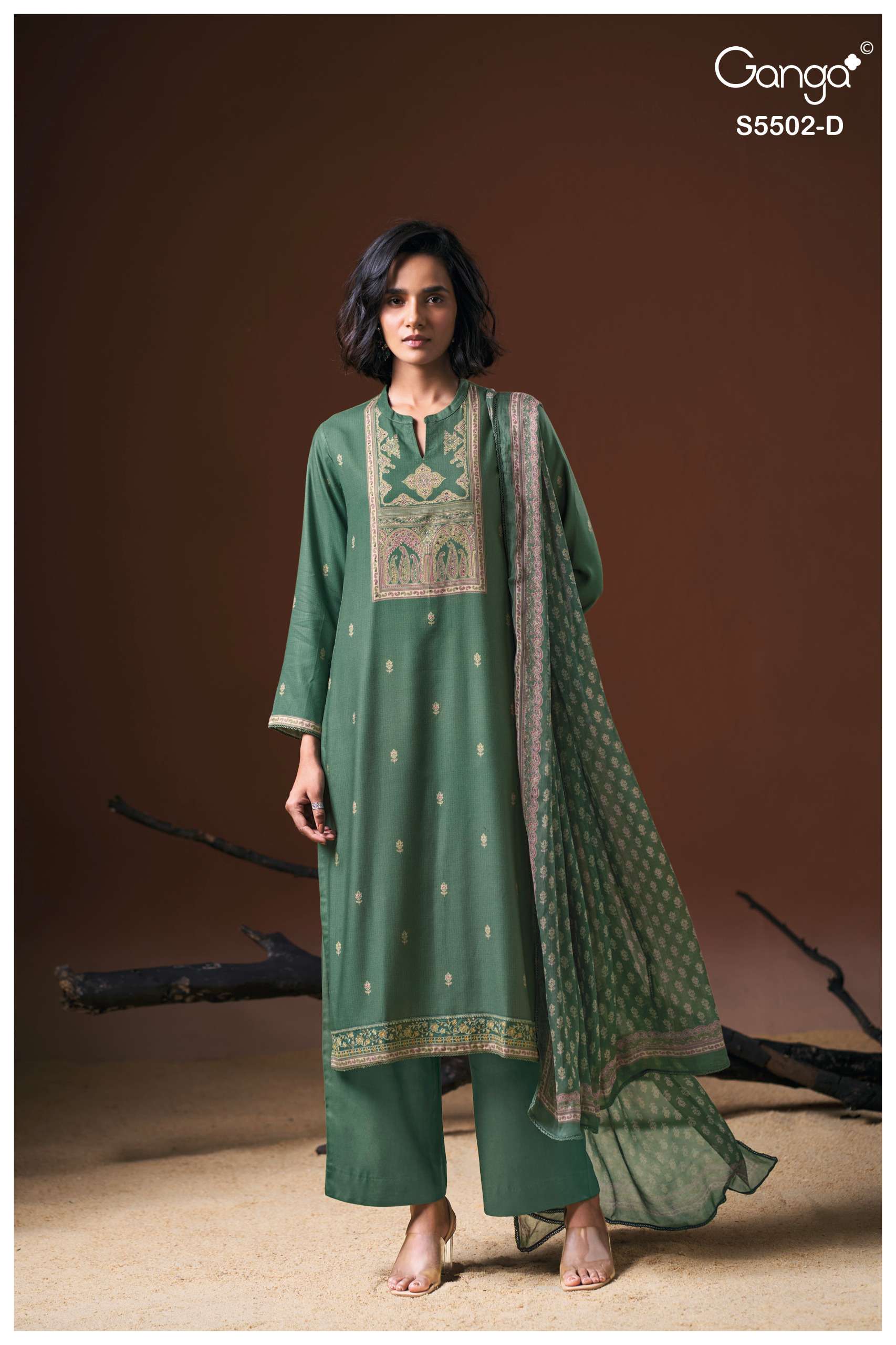 Ganga Gaeva 5502 Pure Wool Pashmina Suit with Swarovski Work and Chiffon Dupatta — Wholesale Salwar Suits, Ganga wholesale from Surat — Photo 4
