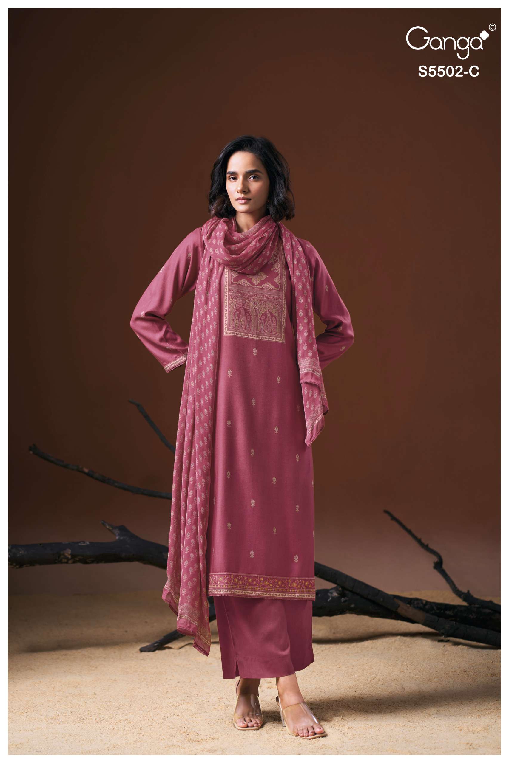 Ganga Gaeva 5502 Pure Wool Pashmina Suit with Swarovski Work and Chiffon Dupatta — Wholesale Salwar Suits, Ganga wholesale from Surat — Photo 3