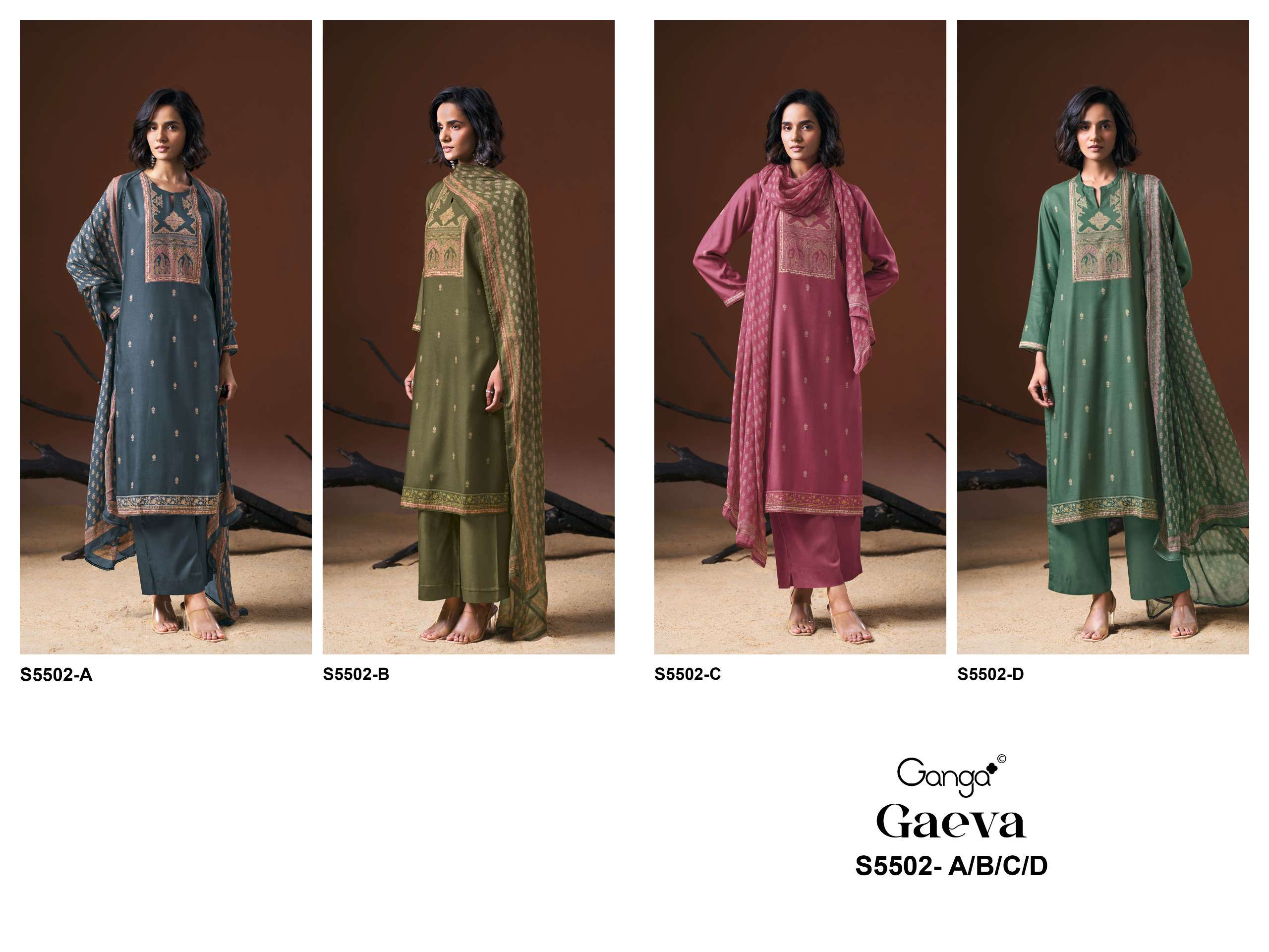 Ganga Gaeva 5502 Pure Wool Pashmina Suit with Swarovski Work and Chiffon Dupatta — Wholesale Salwar Suits, Ganga wholesale from Surat — Photo 6