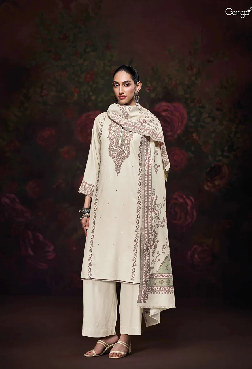Ganga Iktara Pashmina Embroidery Designer Work Traditional Wear Suit — Wholesale Dress Material, Vardan Ethnic wholesale from Surat — view 2