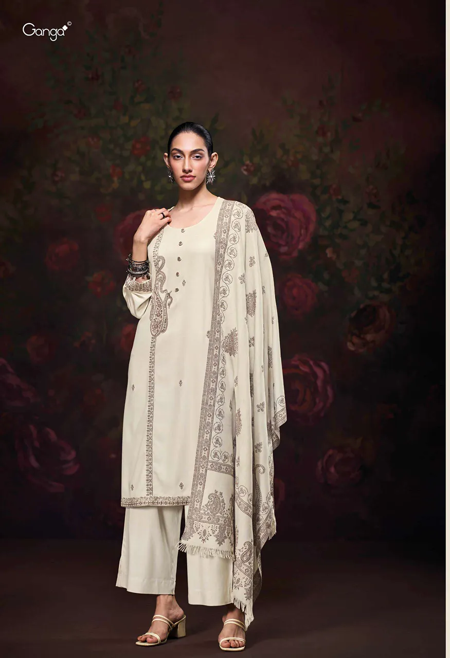 Ganga Iktara Pashmina Embroidery Designer Work Traditional Wear Suit — Wholesale Dress Material, Vardan Ethnic wholesale from Surat — view 3
