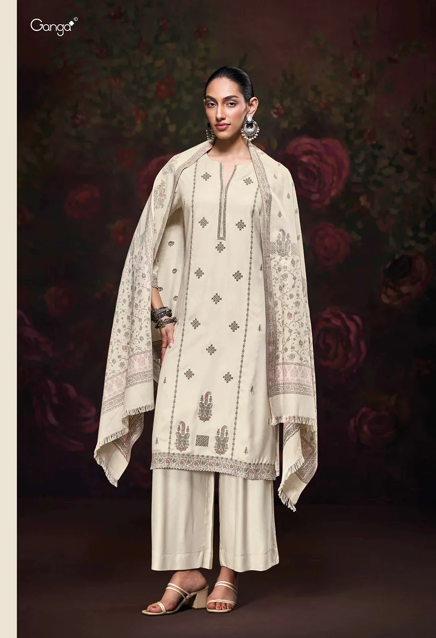 Ganga Iktara Pashmina Embroidery Designer Work Traditional Wear Suit — Wholesale Dress Material, Vardan Ethnic wholesale from Surat — view 4