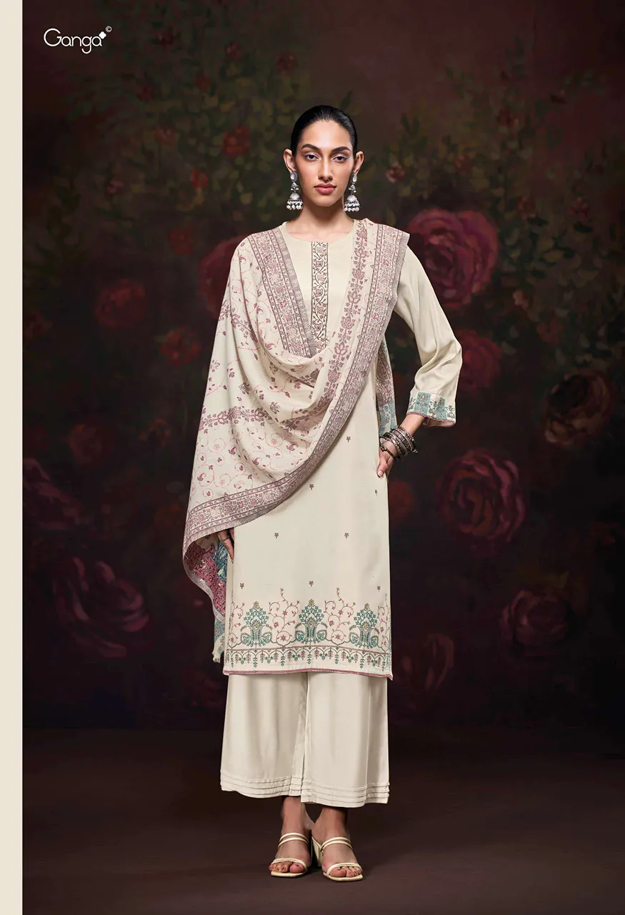 Ganga Iktara Pashmina Embroidery Designer Work Traditional Wear Suit — Wholesale Dress Material, Vardan Ethnic wholesale from Surat — view 5