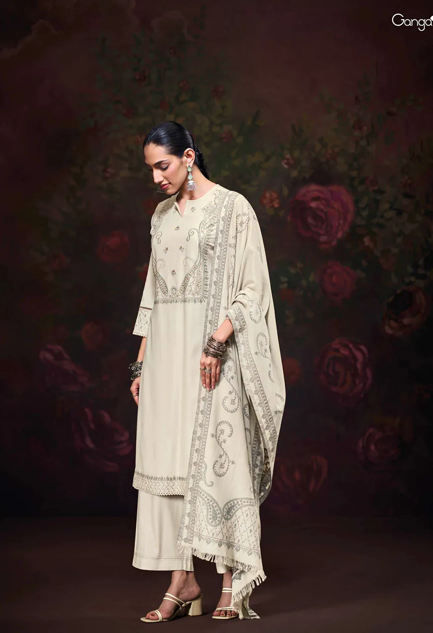 Ganga Iktara Pashmina Embroidery Designer Work Traditional Wear Suit — Wholesale Dress Material, Vardan Ethnic wholesale from Surat — view 6