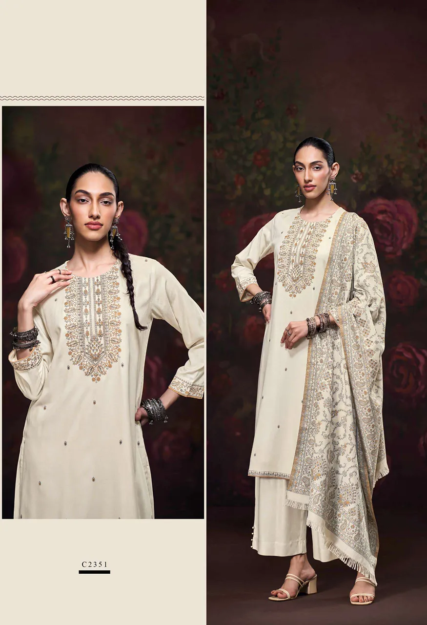 Ganga Iktara Pashmina Embroidery Designer Work Traditional Wear Suit — Wholesale Dress Material, Vardan Ethnic wholesale from Surat — view 7
