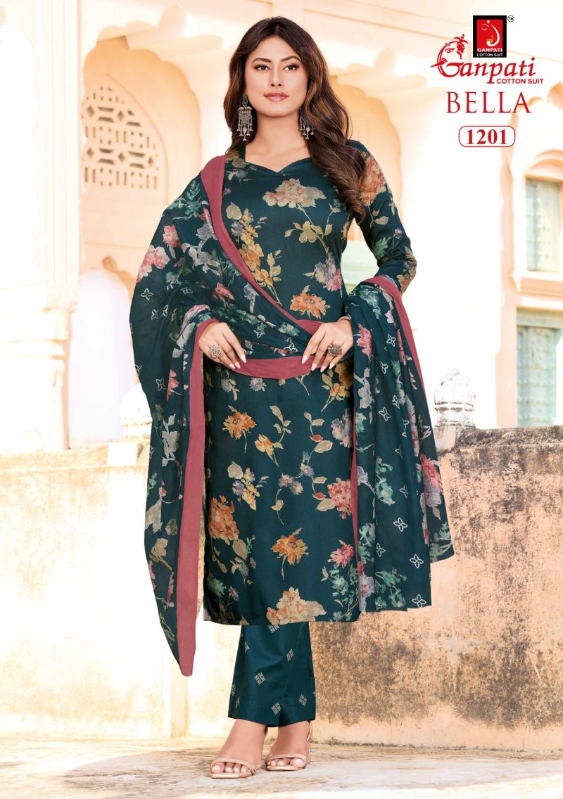 Ganpati Bella Pant Vol 12 Cotton Printed Dress Material Wholesale Cotton Suit Set — Wholesale Salwar Suits, Ganpati Cotton Suit wholesale from Surat — Photo 3