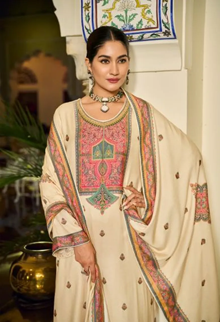 Glossy Simar Golden Grace Pure Viscose Pashmina Printed Salwar Kameez Collection Wholesale