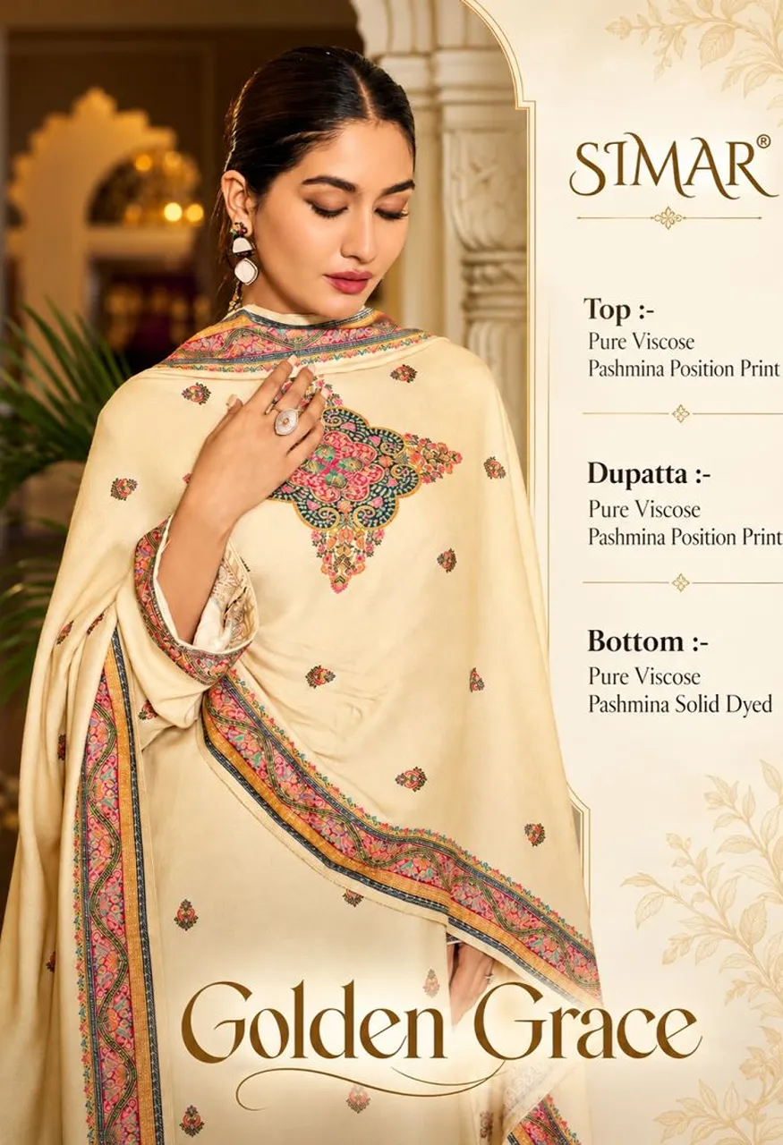 Glossy Simar Golden Grace Pure Viscose Pashmina Printed Salwar Kameez Collection Wholesale — Wholesale Salwar Suits, Glossy wholesale from Surat — Photo 5