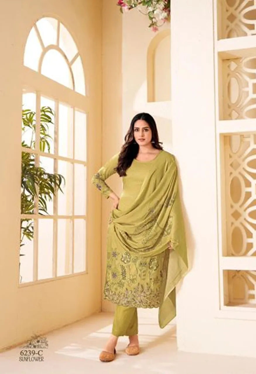 Glossy Simar Sunflower Pashmina Digital Printed Salwar Kameez Collection — Wholesale Salwar Suits, Glossy wholesale from Surat — Photo 5