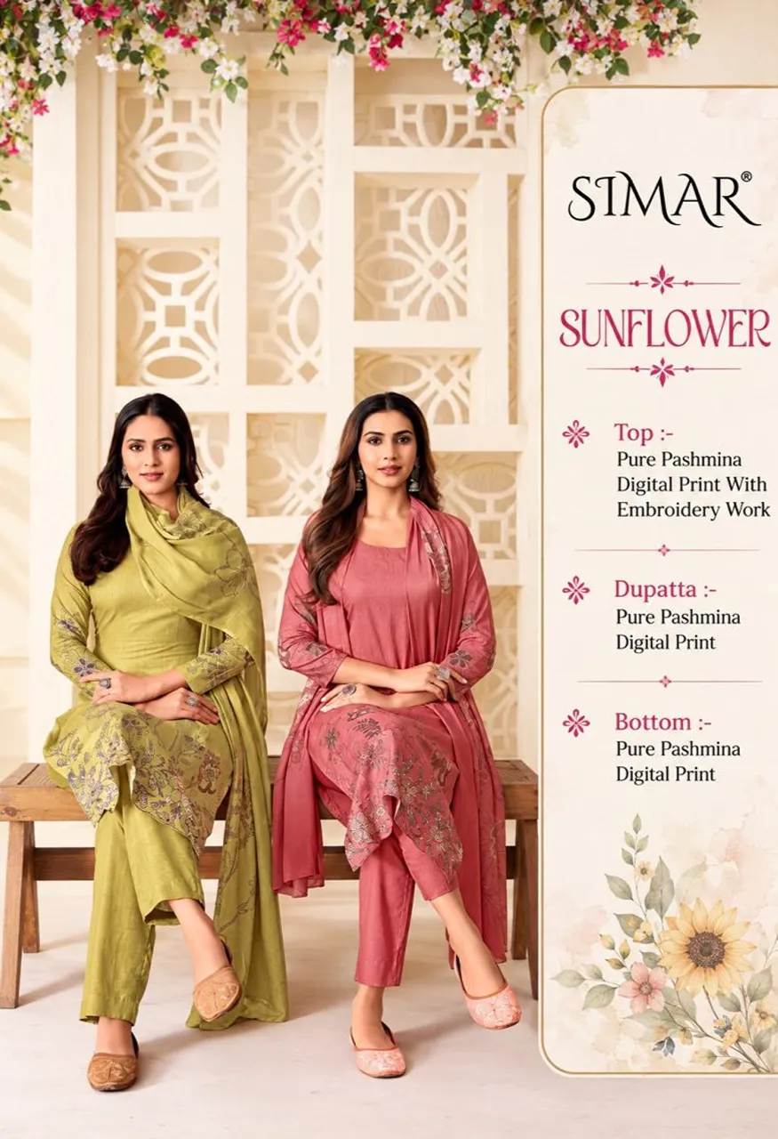 Glossy Simar Sunflower Pashmina Digital Printed Salwar Kameez Collection — Wholesale Salwar Suits, Glossy wholesale from Surat — Photo 4