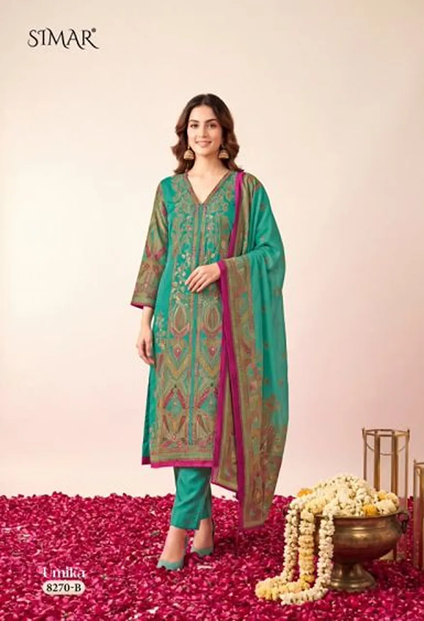 Glossy Simar Umika Viscose Twill Organza Digital Print Handwork Salwar Kameez Wholesale — Wholesale Salwar Suits, Glossy wholesale from Surat — view 3