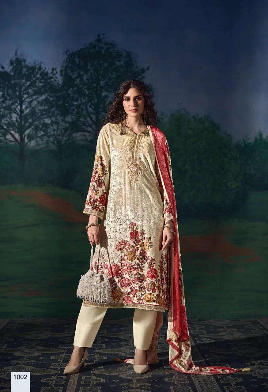 Heer Palachi Velvet Suit with Hand and Beads Embroidery