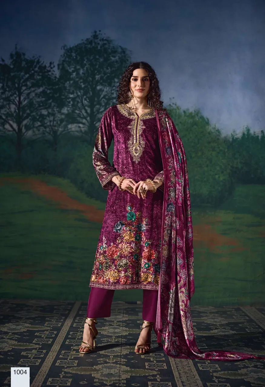 Heer Palachi Velvet Suit with Hand and Beads Embroidery — Wholesale Salwar Suits, Vardan Ethnic wholesale from Surat — Photo 4