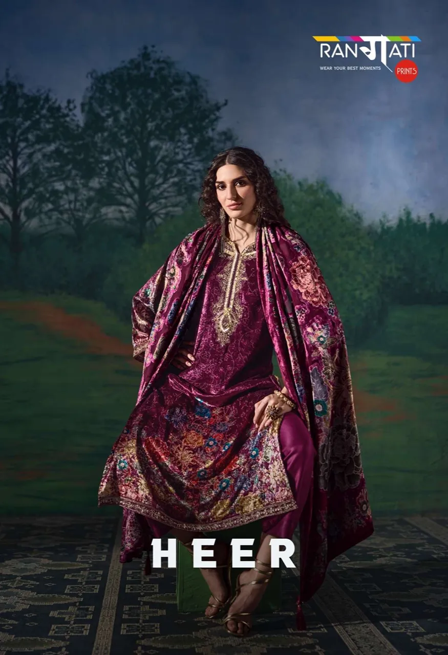 Heer Palachi Velvet Suit with Hand and Beads Embroidery — Wholesale Salwar Suits, Vardan Ethnic wholesale from Surat — Photo 3