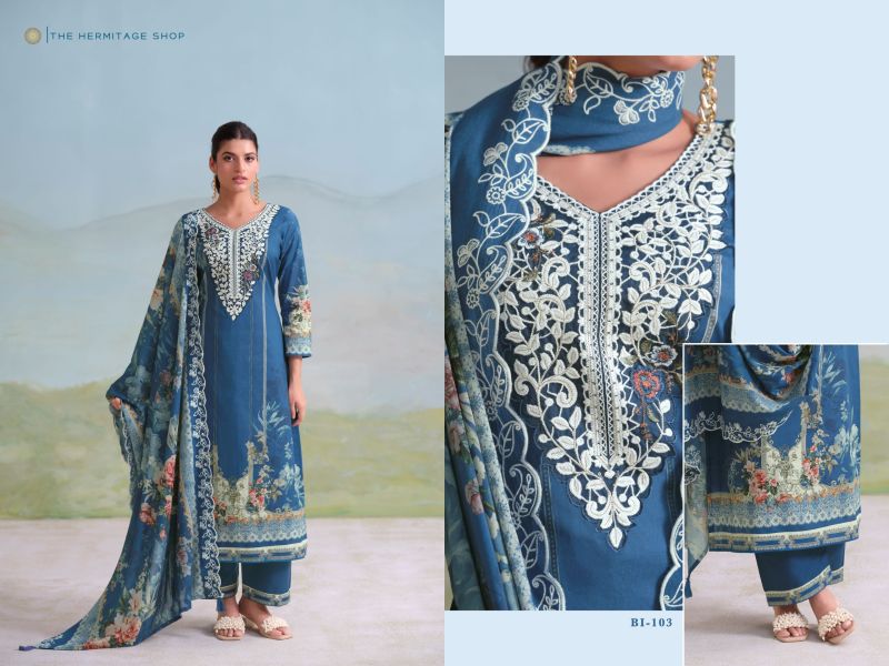 Hermitage Binsaeed Giza Lawn Cotton Embroidered Dress Material — Wholesale Pakistani Suits, Vardan Ethnic wholesale from Surat — Photo 3