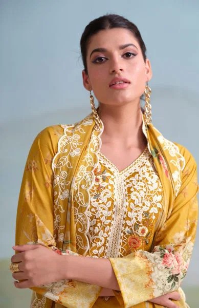 Hermitage Binsaeed Giza Lawn Cotton Embroidered Dress Material