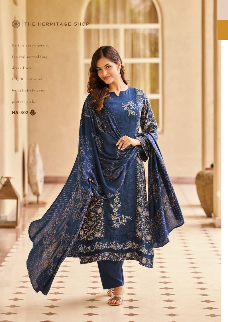 Hermitage Hassal Viscose Cotton Discharge Printed Dress Material Collection — Wholesale Salwar Suits, Vardan Ethnic wholesale from Surat — view 4
