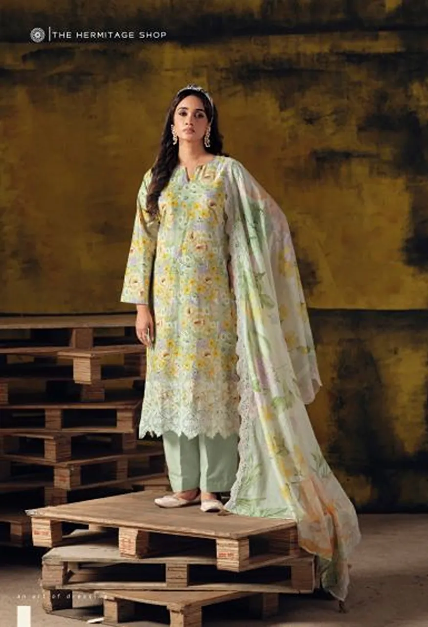 Hermitage Iznik Vol 3 Lawn Cotton Schiffli Embroidered Dress Material Wholesale Collection — Wholesale Salwar Suits, Hermitage wholesale from Surat — Photo 3