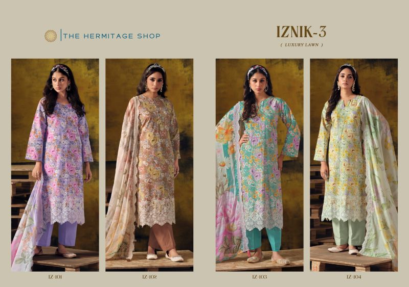 Hermitage Iznik Vol 3 Lawn Cotton Schiffli Embroidered Dress Material Wholesale Collection — Wholesale Salwar Suits, Hermitage wholesale from Surat — Photo 6