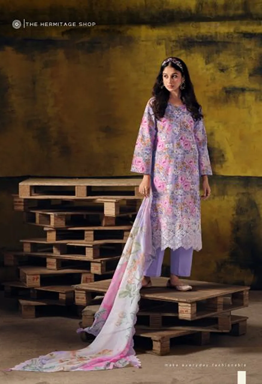 Hermitage Iznik Vol 3 Lawn Cotton Schiffli Embroidered Dress Material Wholesale Collection — Wholesale Salwar Suits, Hermitage wholesale from Surat — Photo 4