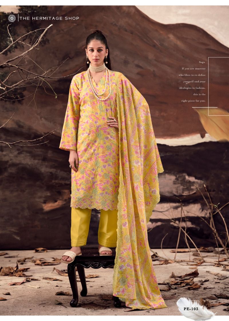 Hermitage Petals In Mal Lawn Cotton Print Embroidered Dress Material — Wholesale Pakistani Suits, Vardan Ethnic wholesale from Surat — view 3