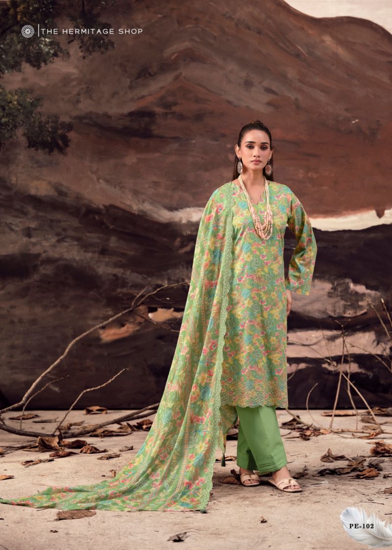 Hermitage Petals In Mal Lawn Cotton Print Embroidered Dress Material — Wholesale Pakistani Suits, Vardan Ethnic wholesale from Surat — view 2