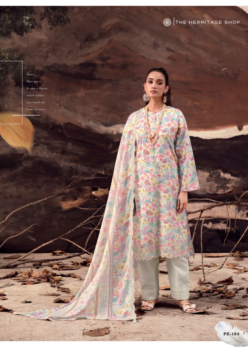 Hermitage Petals In Mal Lawn Cotton Print Embroidered Dress Material — Wholesale Pakistani Suits, Vardan Ethnic wholesale from Surat — view 4