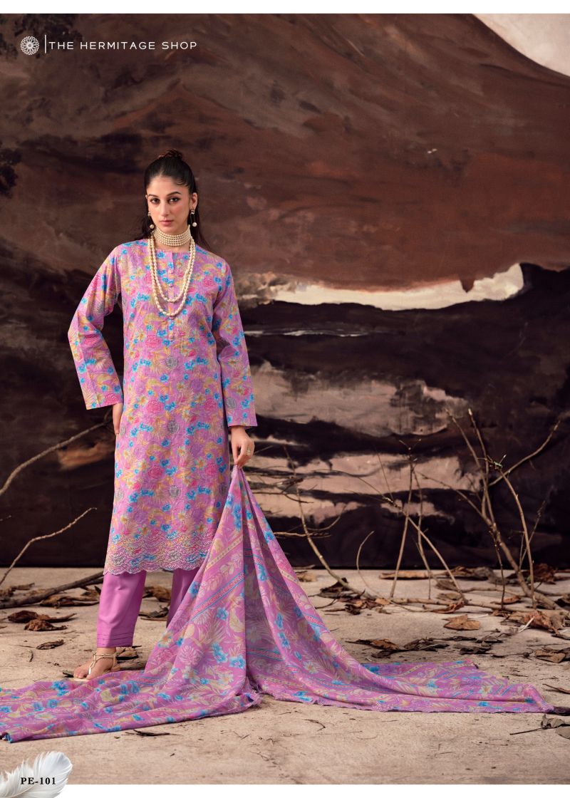 Hermitage Petals In Mal Lawn Cotton Print Embroidered Dress Material — Wholesale Pakistani Suits, Vardan Ethnic wholesale from Surat — view 5