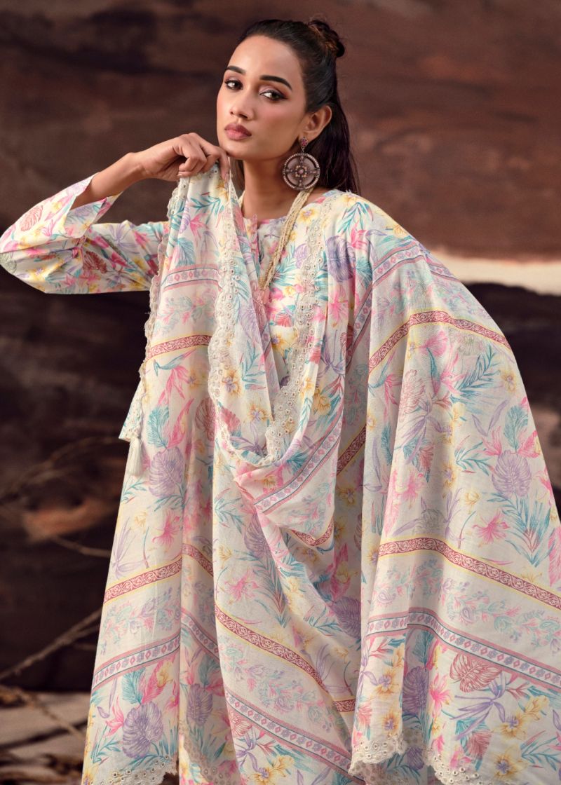 Hermitage Petals In Mal Lawn Cotton Print Embroidered Dress Material — Wholesale Pakistani Suits, Vardan Ethnic wholesale from Surat — view 7