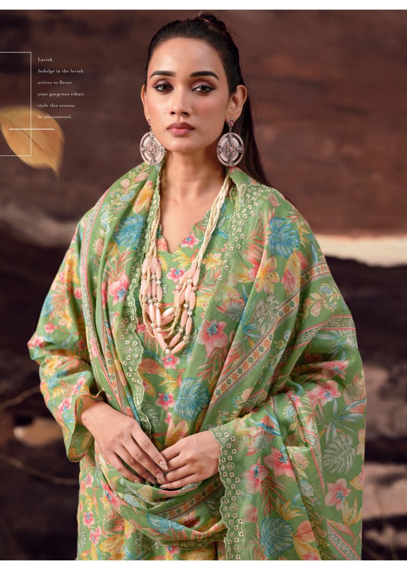 Hermitage Petals In Mal Lawn Cotton Print Embroidered Dress Material — Wholesale Pakistani Suits, Vardan Ethnic wholesale from Surat — view 8