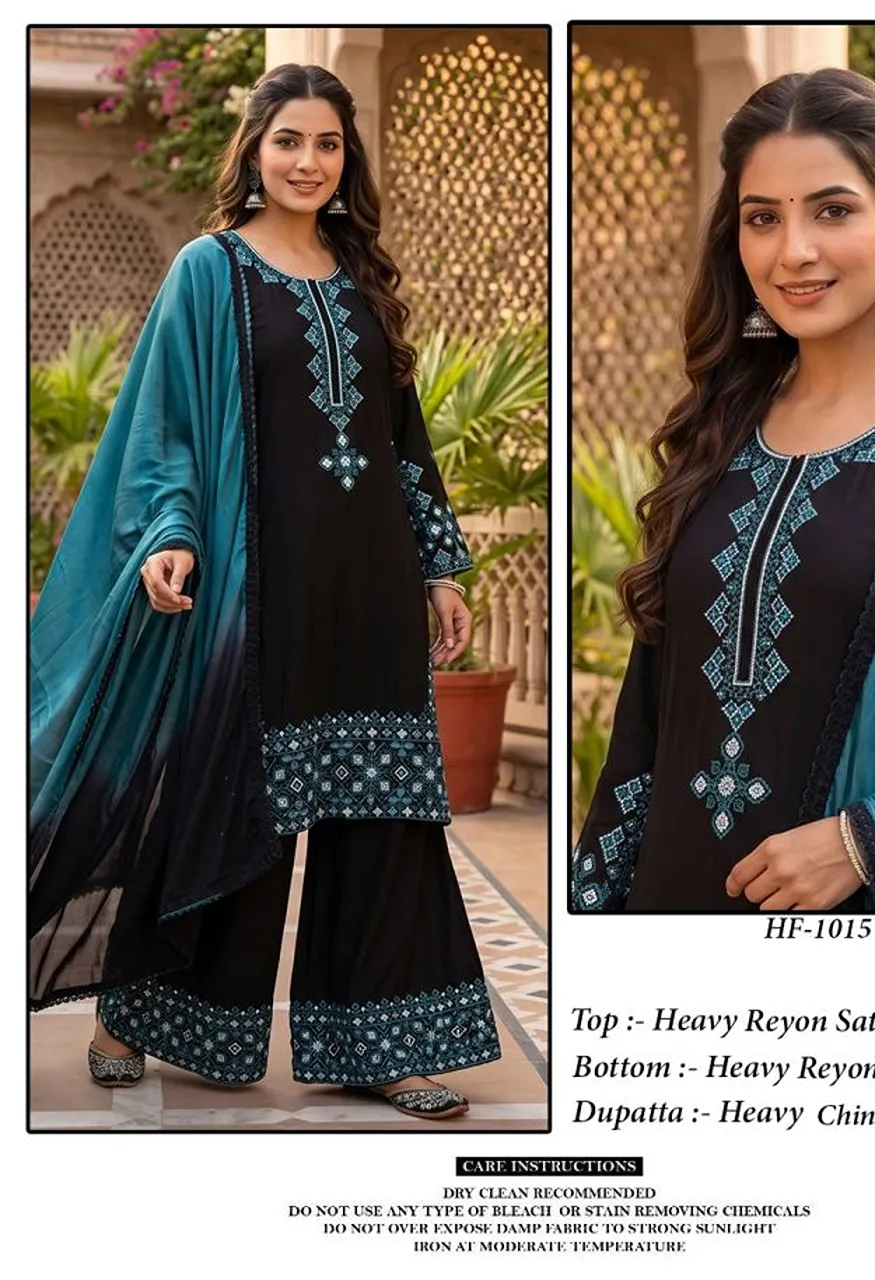 Hoor Tex 1015 Heavy Rayon Satin Pakistani Salwar Kameez Collection — Wholesale Salwar Suits, hoor Tex wholesale from Surat — Photo 4