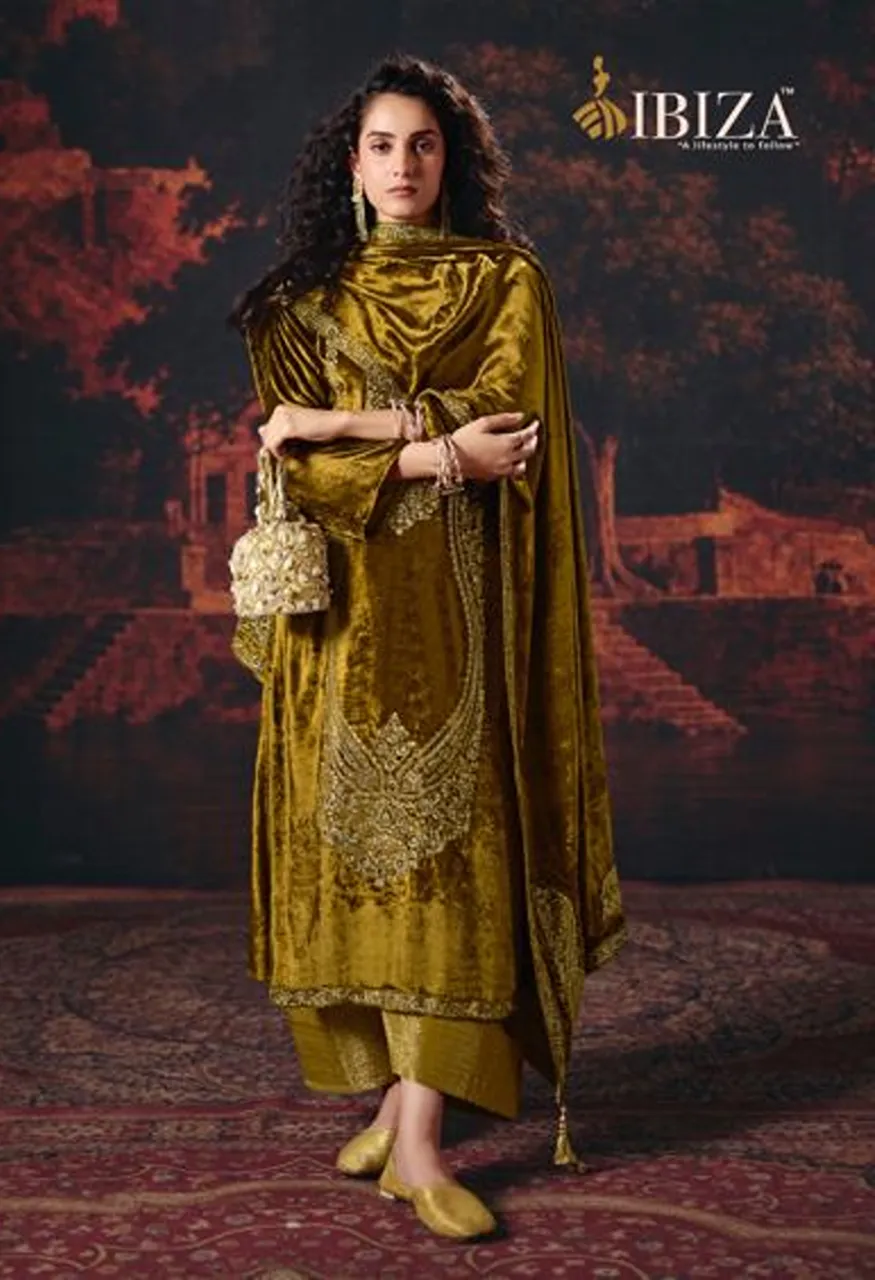 Ibiza Anarkali Vol 3 Velvet Embroidery Designer Suit Set with Pashmina Bottom — Wholesale Salwar Suits, Ibiza wholesale from Surat — view 2