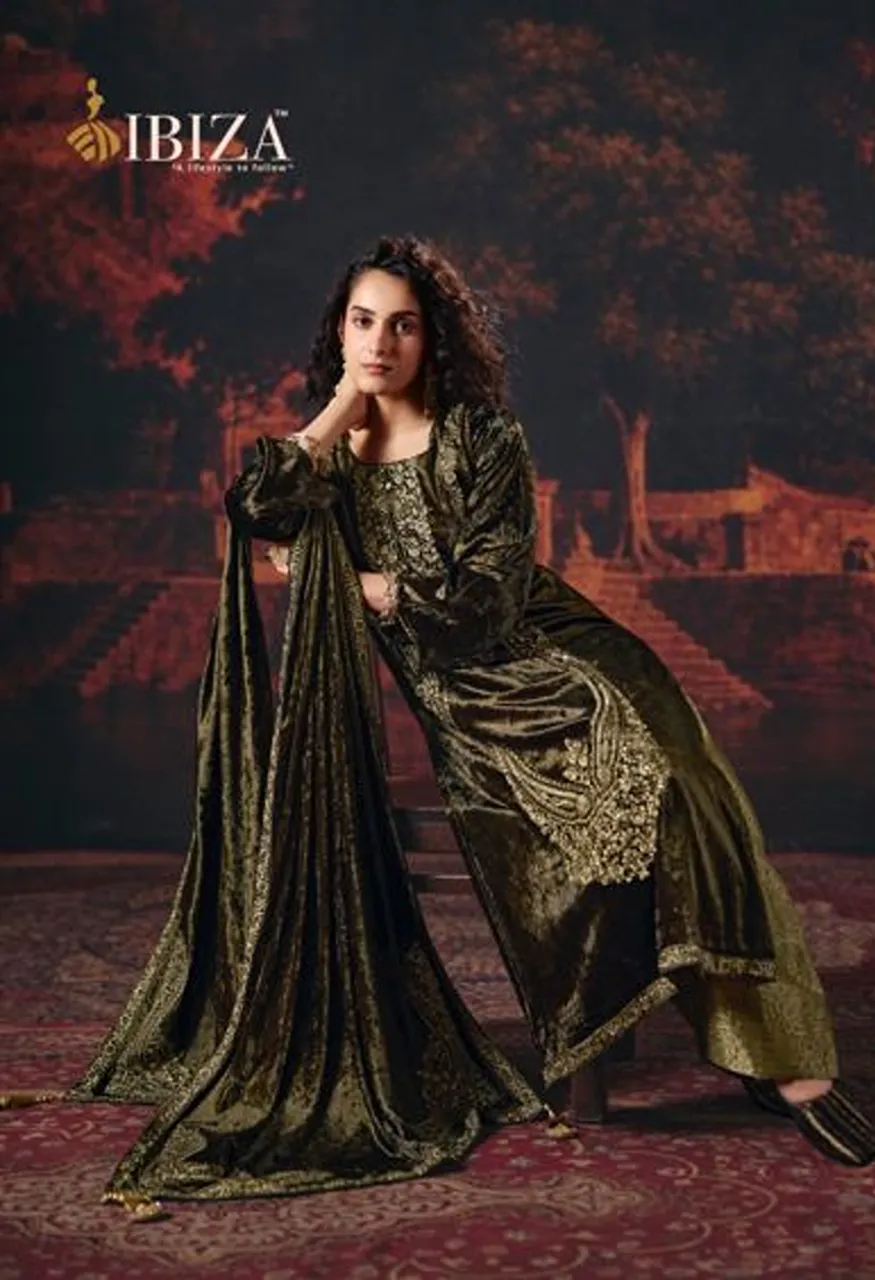 Ibiza Anarkali Vol 3 Velvet Embroidery Designer Suit Set with Pashmina Bottom