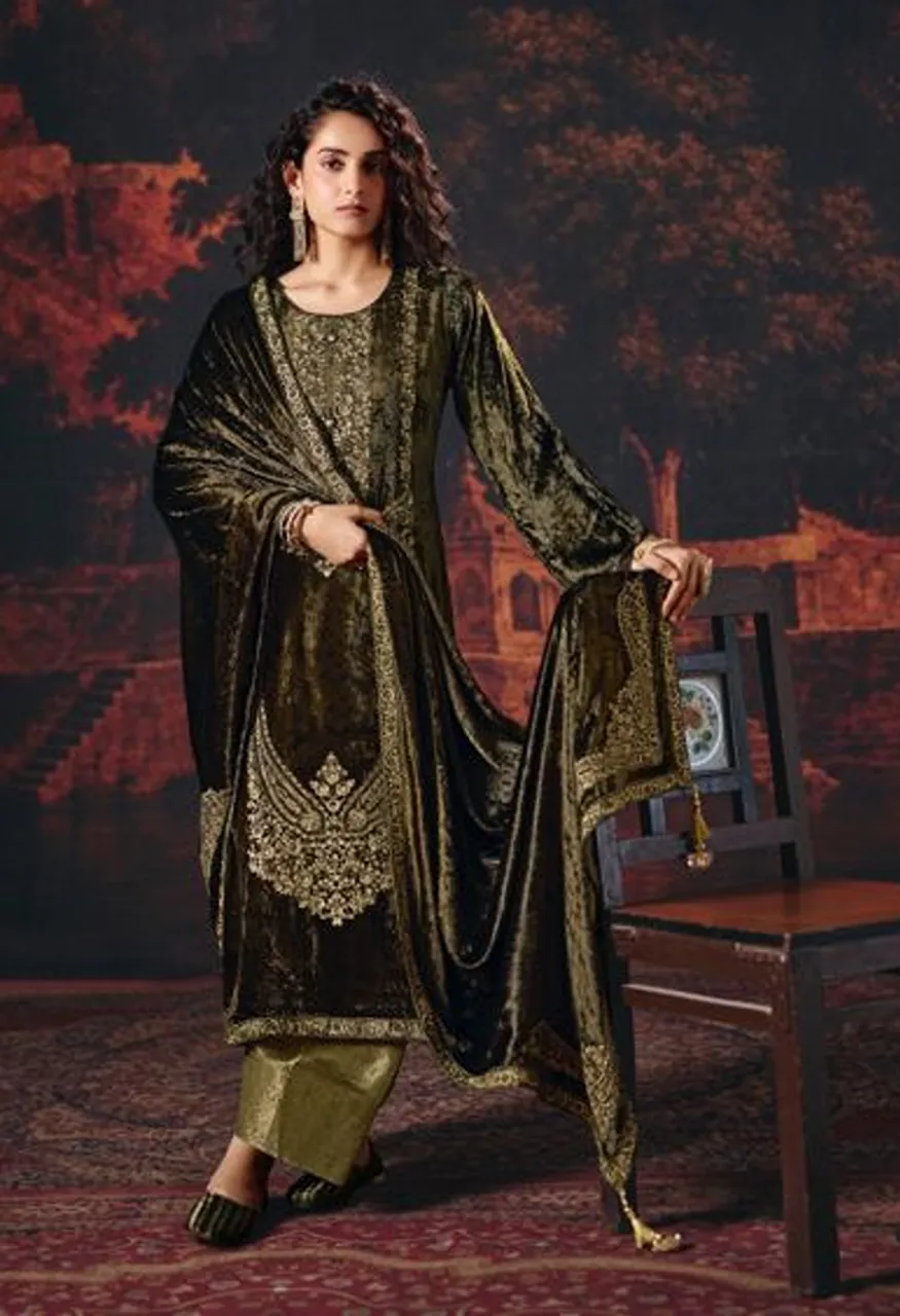 Ibiza Anarkali Vol 3 Velvet Embroidery Designer Suit Set with Pashmina Bottom — Wholesale Salwar Suits, Ibiza wholesale from Surat — view 5