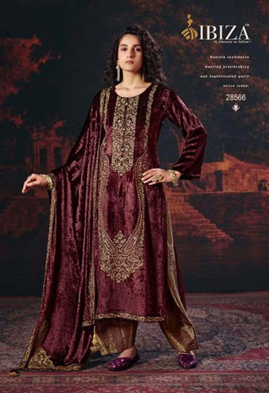Ibiza Anarkali Vol 3 Velvet Embroidery Designer Suit Set with Pashmina Bottom — Wholesale Salwar Suits, Ibiza wholesale from Surat — view 4