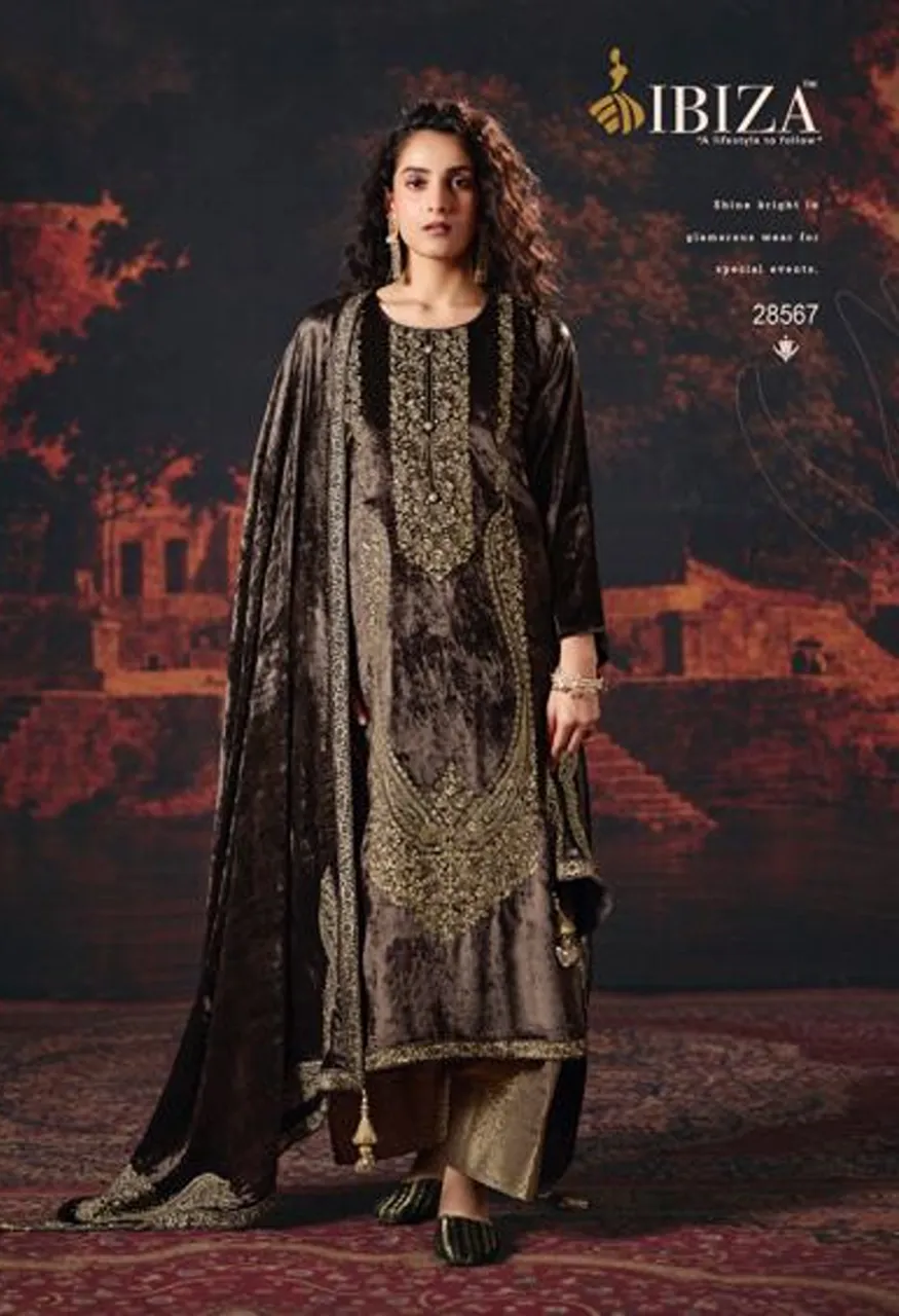 Ibiza Anarkali Vol 3 Velvet Embroidery Designer Suit Set with Pashmina Bottom — Wholesale Salwar Suits, Ibiza wholesale from Surat — view 3