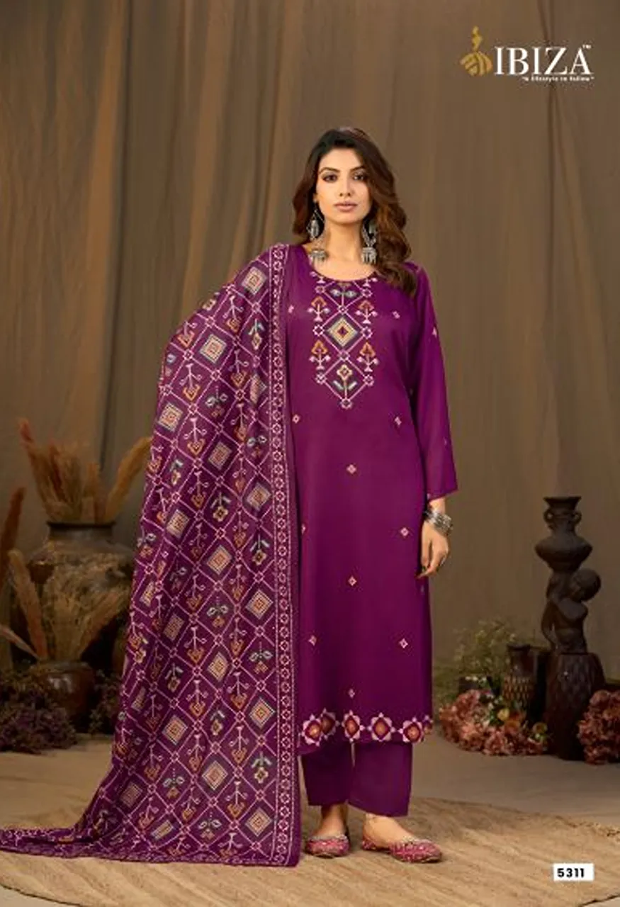 Ibiza Butterfly Viscose Pashmina Satin Digital Printed Salwar Kameez Collection — Wholesale Salwar Suits, Ibiza wholesale from Surat — view 3