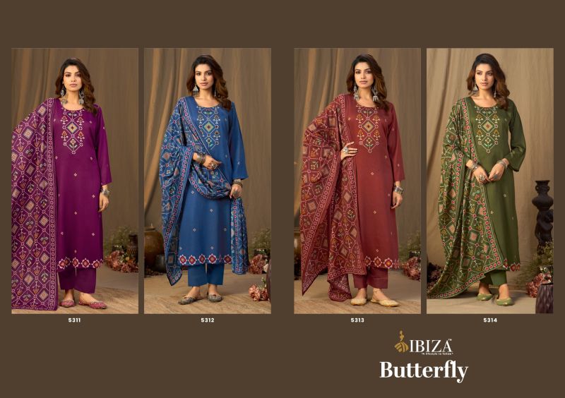 Ibiza Butterfly Viscose Pashmina Satin Digital Printed Salwar Kameez Collection — Wholesale Salwar Suits, Ibiza wholesale from Surat — view 6