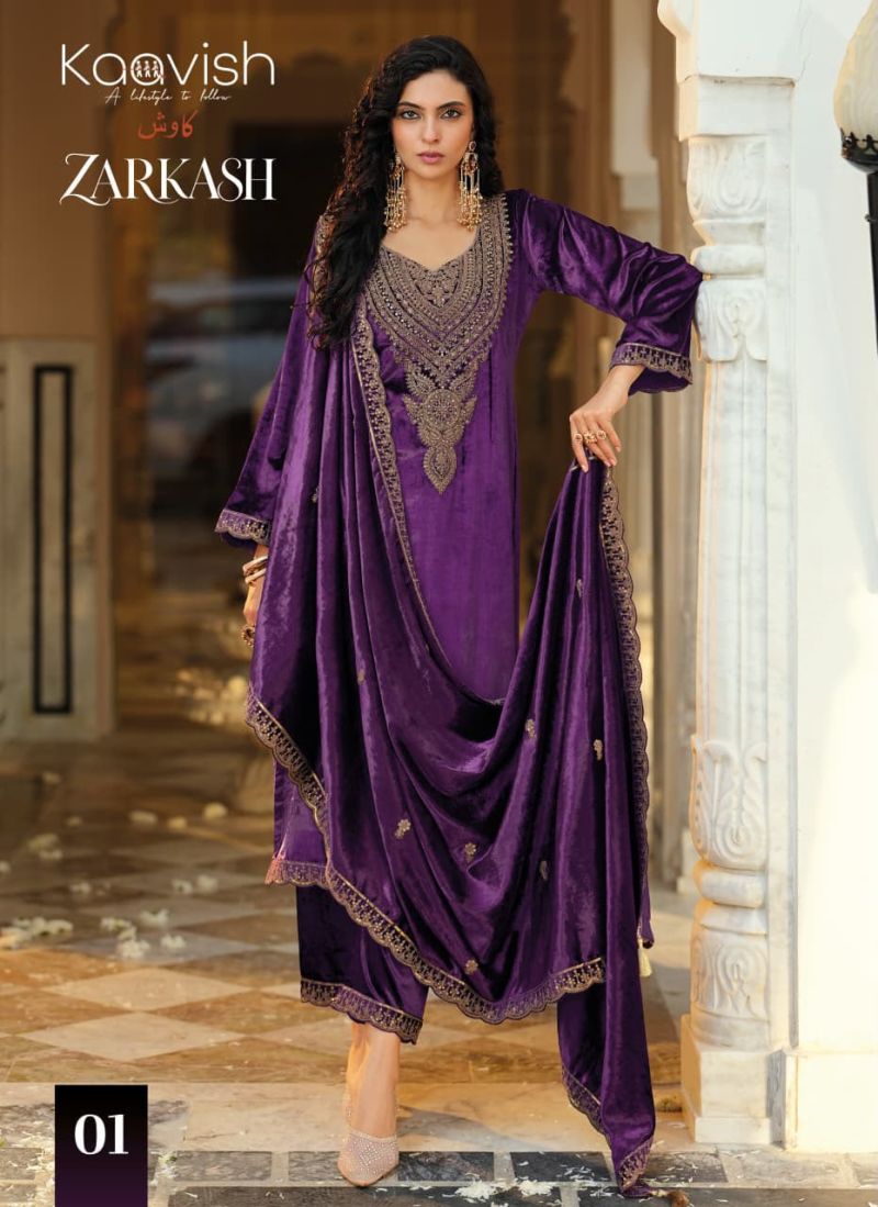 Kaavish Zarkash Velvet Coding and Beads Work Designer Salwar Kameez — Wholesale Salwar Suits, Kaavish wholesale from Surat — view 2