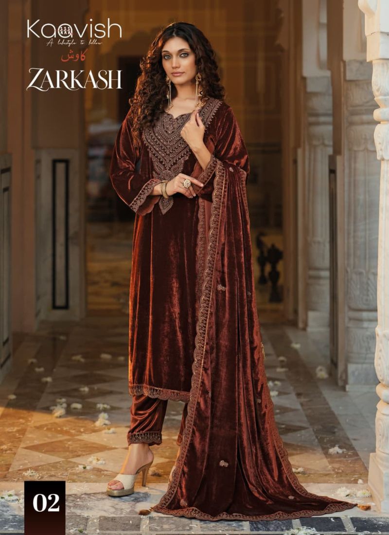 Kaavish Zarkash Velvet Coding and Beads Work Designer Salwar Kameez — Wholesale Salwar Suits, Kaavish wholesale from Surat — view 4