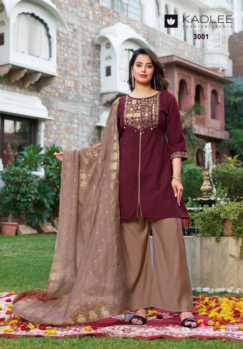 Kadlee Tarnika Roman Silk Hand & Thread Work Kurti with Bottom and Dupatta Wholesale Collection — Wholesale Kurtis, Kadlee Fashion Studio wholesale from Surat — Photo 2