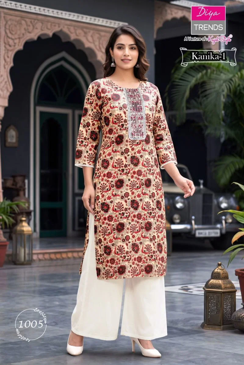 Kanika New Colors By Diya Trends Cotton Print Embroidered Kurti With Bottom CKurti With Bottom Catalog — Wholesale, Vardan Ethnic wholesale from Surat — Photo 4
