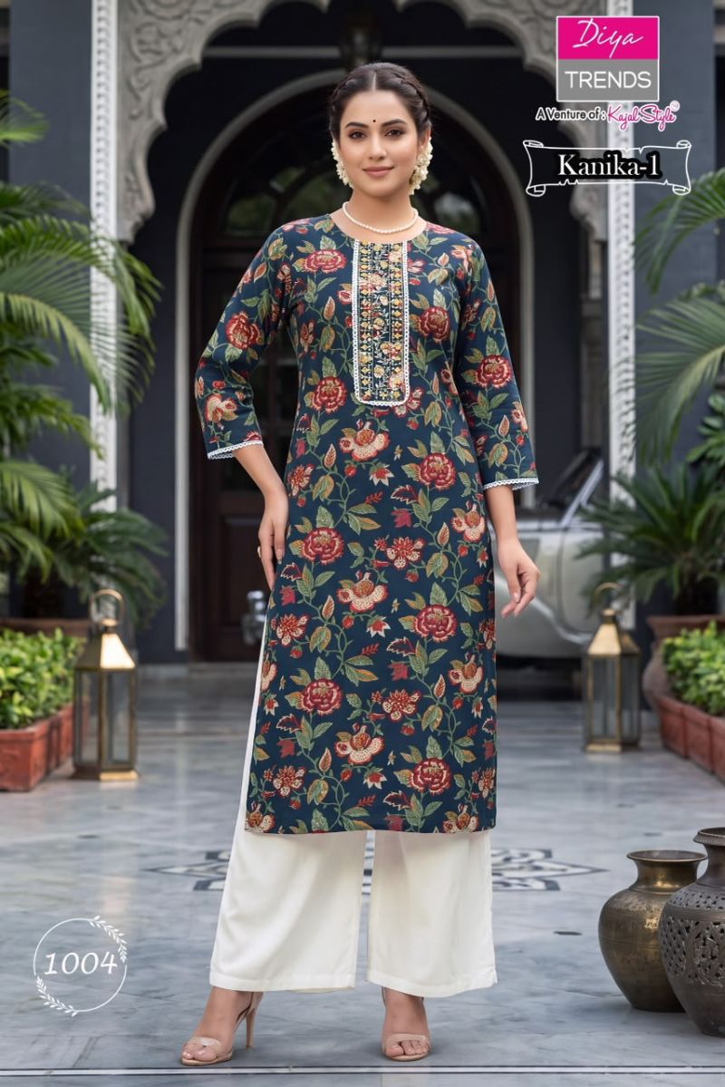 Kanika New Colors By Diya Trends Cotton Print Embroidered Kurti With Bottom CKurti With Bottom Catalog — Wholesale, Vardan Ethnic wholesale from Surat — Photo 7