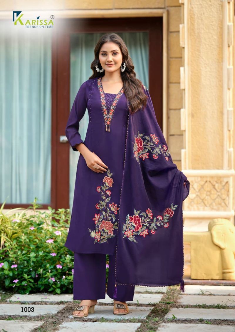 Karissa Ajmera Viscose Mal Chanderi Thread Work Kurti With Bottom Dupatta Set — Wholesale Kurtis, Vardan Ethnic wholesale from Surat — view 2