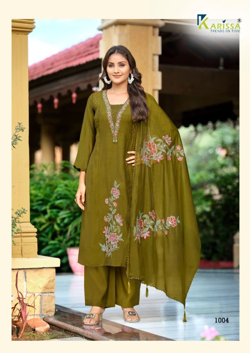 Karissa Ajmera Viscose Mal Chanderi Thread Work Kurti With Bottom Dupatta Set — Wholesale Kurtis, Vardan Ethnic wholesale from Surat — view 4