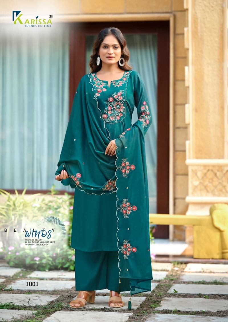 Karissa Ajmera Viscose Mal Chanderi Thread Work Kurti With Bottom Dupatta Set