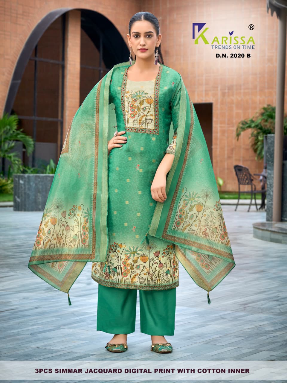 Karissa Setwise Premium Soft Shimmer Jacquard Digital Print 3-Piece Suit Set — Wholesale Kurtis, Karissa wholesale from Surat — Photo 9